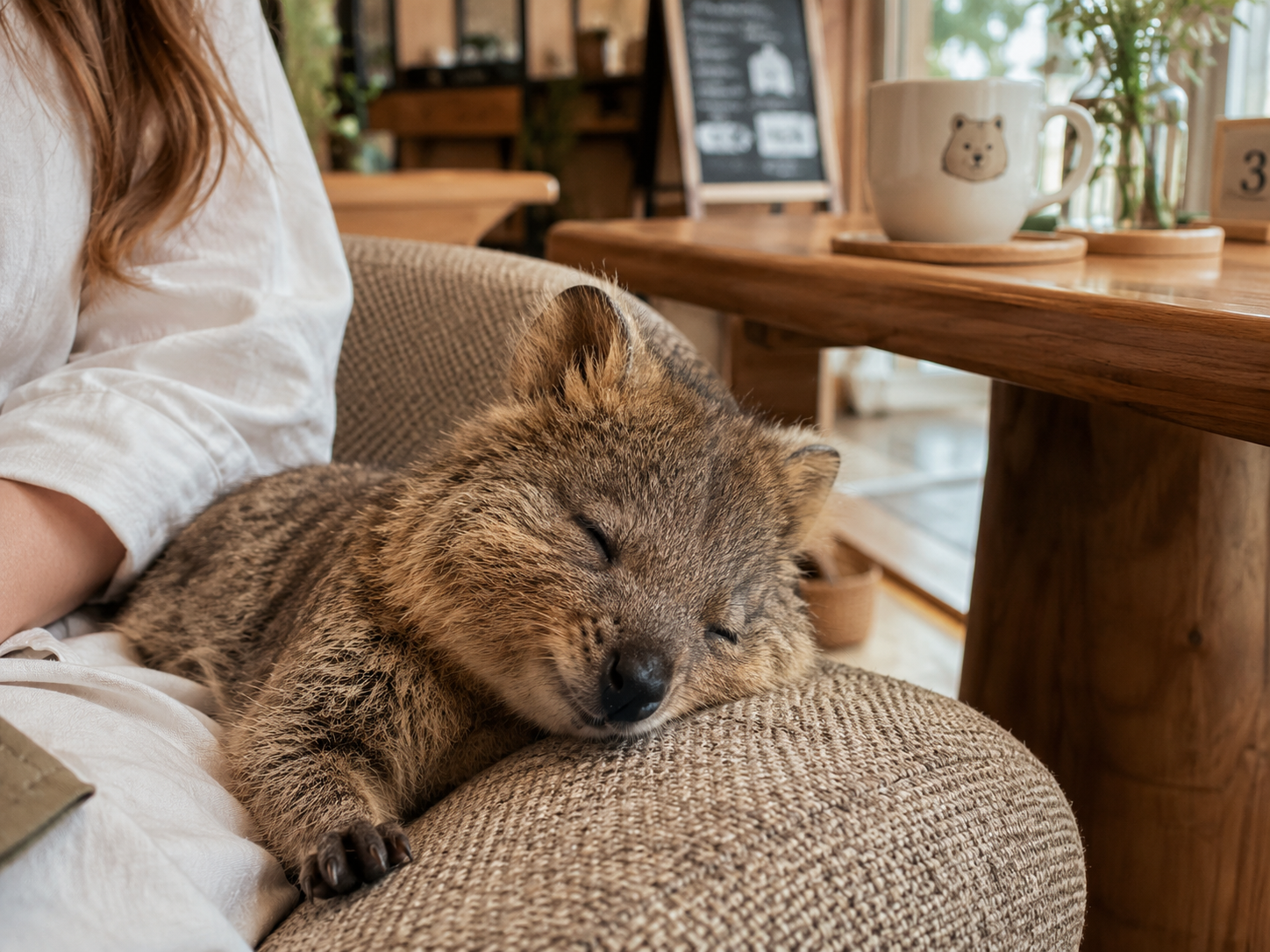 お客様のそばでうたた寝する看板動物